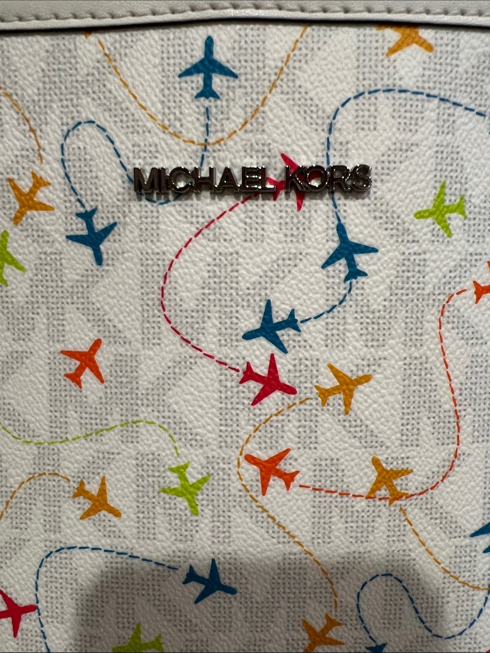 Michael Kors White Multicolor Airplane-Print Tote - Picture 2 of 6